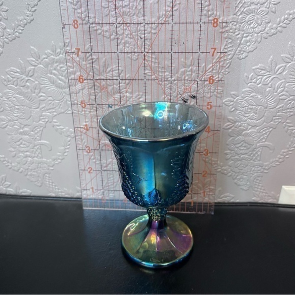 Vintage Carnival Glass blue goblet great condition